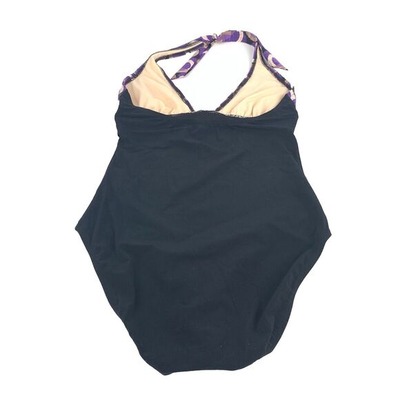Kenneth Cole Halter Top One Piece Swimsuit Size 6 Womens Purple Cream Black M - Picture 2 of 7